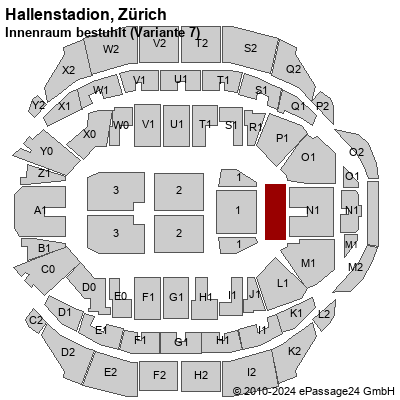 Saalplan Hallenstadion, Zürich, Schweiz, Innenraum bestuhlt (Variante 7)