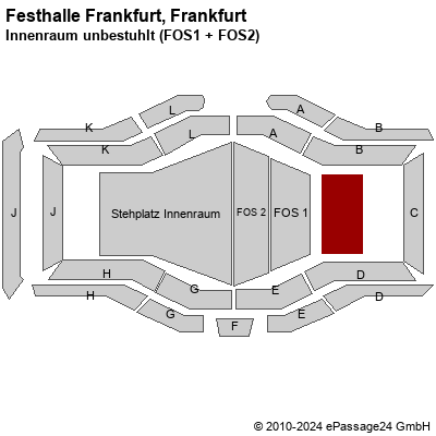 Saalplan Festhalle Frankfurt, Frankfurt, Deutschland, Innenraum unbestuhlt (FOS1 + FOS2)