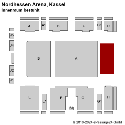 Saalplan Nordhessen Arena, Kassel, Deutschland, Innenraum bestuhlt