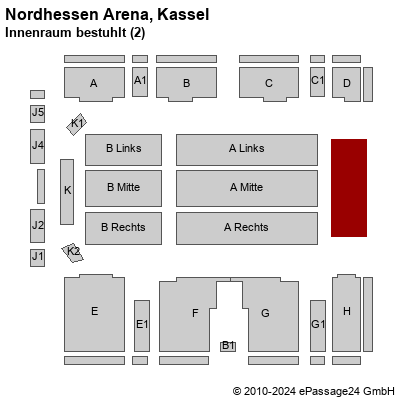 Saalplan Nordhessen Arena, Kassel, Deutschland, Innenraum bestuhlt (2)