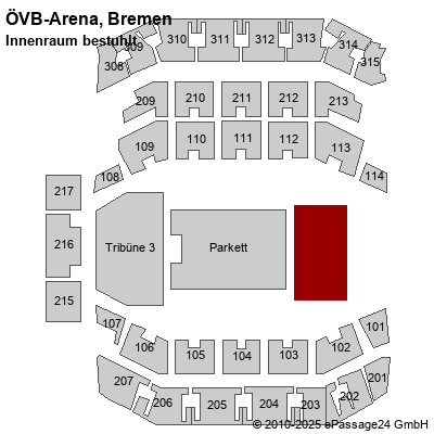 Saalplan ÖVB-Arena, Bremen, Deutschland, Innenraum bestuhlt