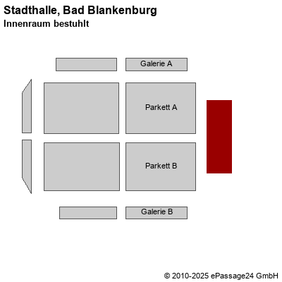 Saalplan Stadthalle, Bad Blankenburg, Deutschland, Innenraum bestuhlt