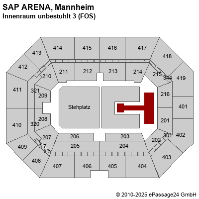 Saalplan SAP ARENA, Mannheim, Deutschland, Innenraum unbestuhlt 3 (FOS)