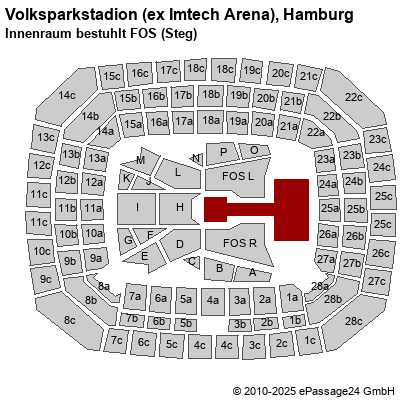 Saalplan Volksparkstadion (ex Imtech Arena), Hamburg, Deutschland, Innenraum bestuhlt FOS (Steg)