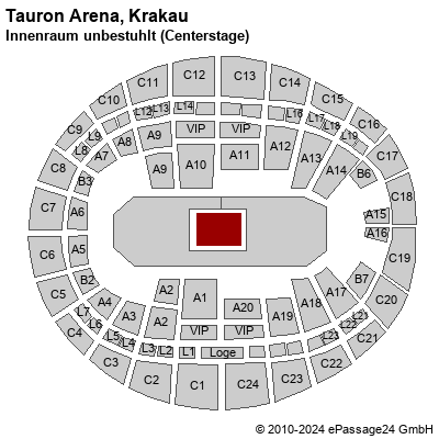 Saalplan Tauron Arena, Krakau, Polen, Innenraum unbestuhlt (Centerstage)