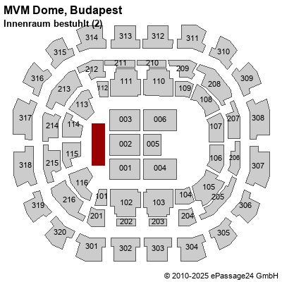 Saalplan MVM Dome, Budapest, Ungarn, Innenraum bestuhlt (2)