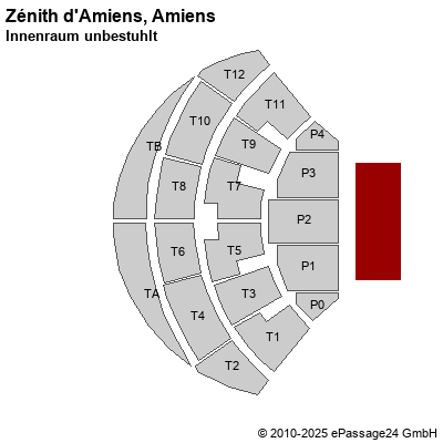 Saalplan Zénith d'Amiens, Amiens, Frankreich, Innenraum unbestuhlt