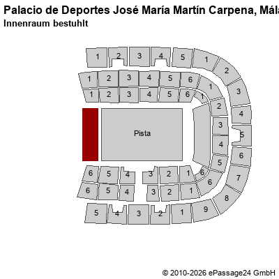 Saalplan Palacio de Deportes Jos&eacute; Mar&iacute;a Mart&iacute;n Carpena, M&aacute;laga, Spanien, Innenraum bestuhlt