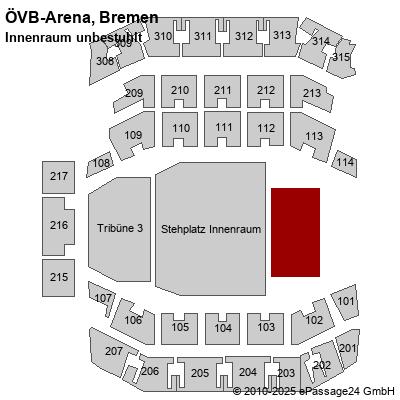 Saalplan ÖVB-Arena, Bremen, Deutschland, Innenraum unbestuhlt