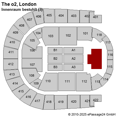 Saalplan The o2, London, Großbritannien, Innenraum bestuhlt (3)