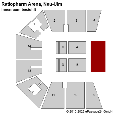 Saalplan Ratiopharm Arena, Neu-Ulm, Deutschland, Innenraum bestuhlt