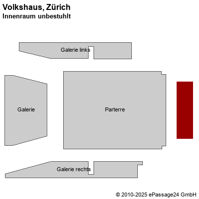 Saalplan Volkshaus, Zürich, Schweiz, Innenraum unbestuhlt
