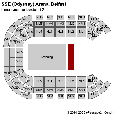 Saalplan SSE (Odyssey) Arena, Belfast, Großbritannien, Innenraum unbestuhlt 2