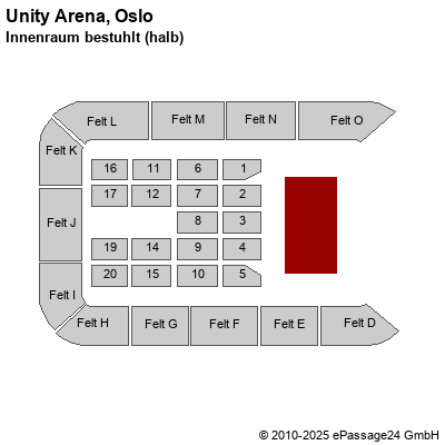 Saalplan Unity Arena, Oslo, Norwegen, Innenraum bestuhlt (halb)
