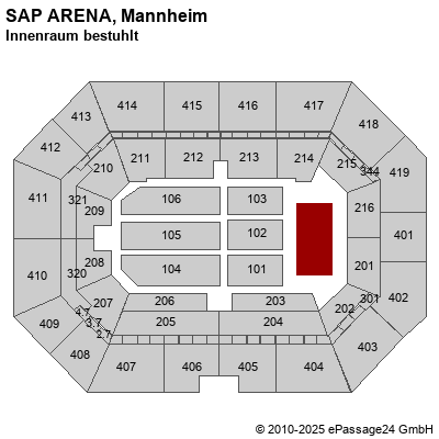 Saalplan SAP ARENA, Mannheim, Deutschland, Innenraum bestuhlt