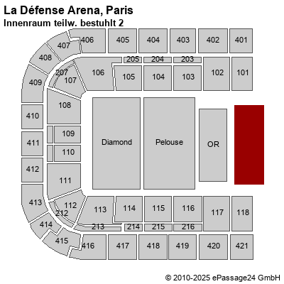 Saalplan La Défense Arena, Paris, Frankreich, Innenraum teilw. bestuhlt 2