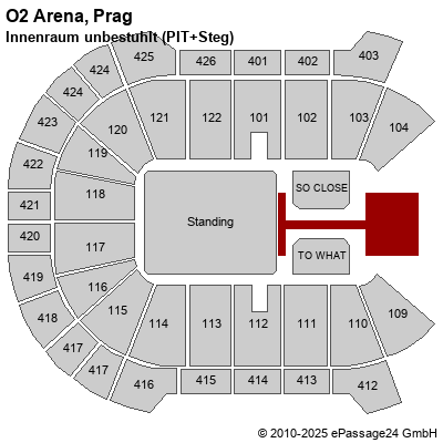 Saalplan O2 Arena, Prag, Tschechien , Innenraum unbestuhlt (PIT+Steg)