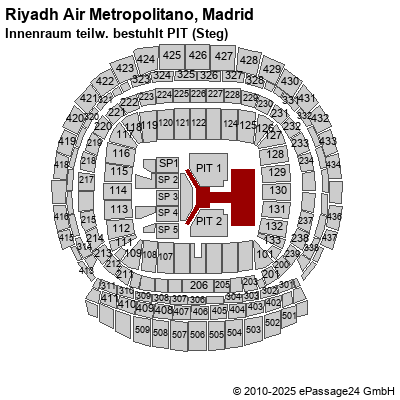 Saalplan Riyadh Air Metropolitano, Madrid, Spanien, Innenraum teilw. bestuhlt PIT (Steg)