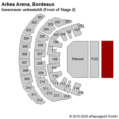 Saalplan Arkea Arena, Bordeaux, Frankreich, Innenraum unbestuhlt (Front of Stage 2)