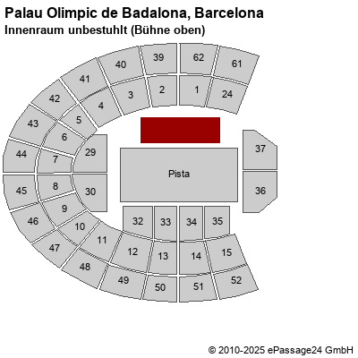 Saalplan Palau Olimpic de Badalona, Barcelona, Spanien, Innenraum unbestuhlt (Bühne oben)