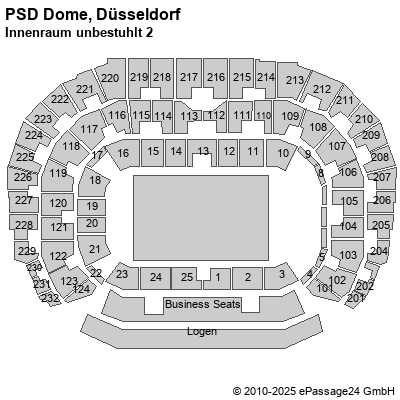 Saalplan ISS Dome, Düsseldorf, Deutschland, Innenraum unbestuhlt 2