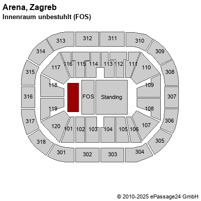 Saalplan Arena, Zagreb, Kroatien, Innenraum unbestuhlt (FOS)