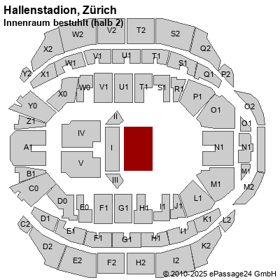 Saalplan Hallenstadion, Zürich, Schweiz, Innenraum bestuhlt (halb 2)