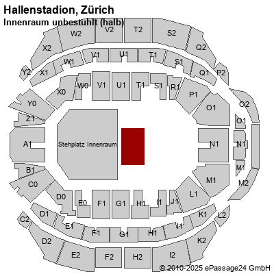 Saalplan Hallenstadion, Zürich, Schweiz, Innenraum unbestuhlt (halb)