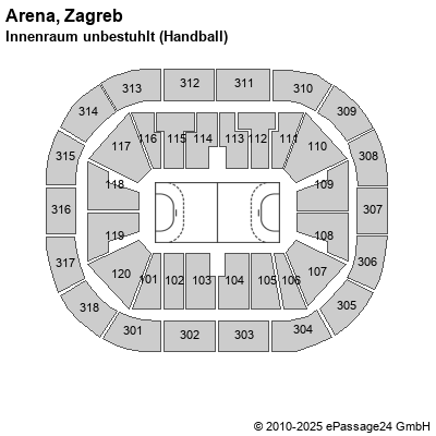 Saalplan Arena, Zagreb, Kroatien, Innenraum unbestuhlt (Handball)