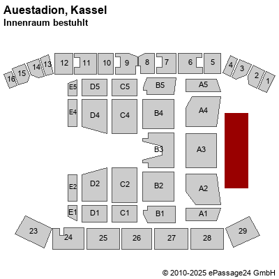 Saalplan Auestadion, Kassel, Deutschland, Innenraum bestuhlt