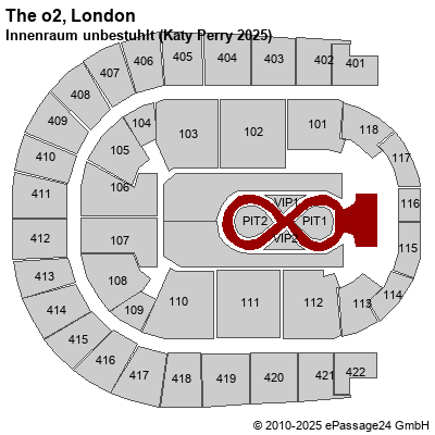 Saalplan The o2, London, Großbritannien, Innenraum unbestuhlt (Katy Perry 2025)