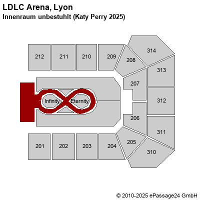 Saalplan LDLC Arena, Lyon, Frankreich, Innenraum unbestuhlt (Katy Perry 2025)