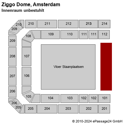 Saalplan Ziggo Dome, Amsterdam, Niederlande, Innenraum unbestuhlt