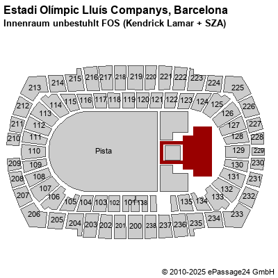 Saalplan Estadi Olímpic Lluís Companys, Barcelona, Spanien, Innenraum unbestuhlt FOS (Kendrick Lamar + SZA)