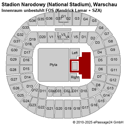 Saalplan Stadion Narodowy (National Stadium), Warschau, Polen, Innenraum unbestuhlt FOS (Kendrick Lamar + SZA)
