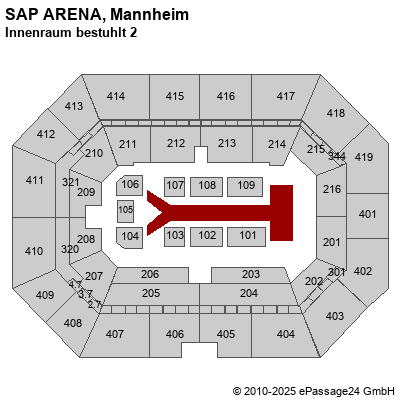 Saalplan SAP ARENA, Mannheim, Deutschland, Innenraum bestuhlt 2