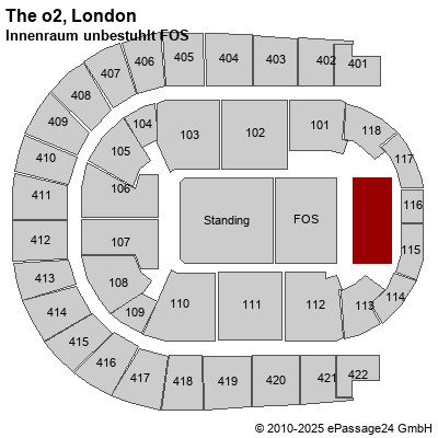 Saalplan The o2, London, Großbritannien, Innenraum unbestuhlt FOS