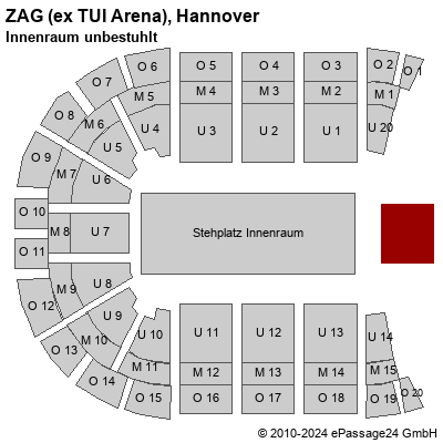 Saalplan ZAG (ex TUI Arena), Hannover, Deutschland, Innenraum unbestuhlt