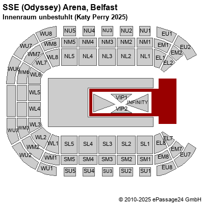 Saalplan SSE (Odyssey) Arena, Belfast, Großbritannien, Innenraum unbestuhlt (Katy Perry 2025)