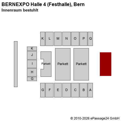 Saalplan BERNEXPO Halle 4 (Festhalle), Bern, Schweiz, Innenraum bestuhlt 