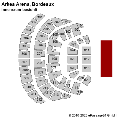 Saalplan Arkea Arena, Bordeaux, Frankreich, Innenraum bestuhlt