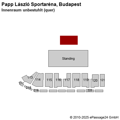 Saalplan Papp László Sportaréna, Budapest, Ungarn, Innenraum unbestuhlt (quer)