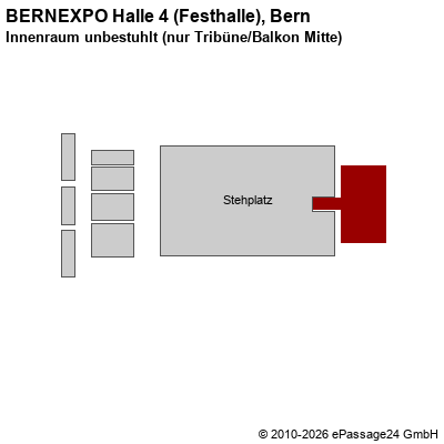 Saalplan BERNEXPO Halle 4 (Festhalle), Bern, Schweiz, Innenraum unbestuhlt (nur Trib&uuml;ne/Balkon Mitte)