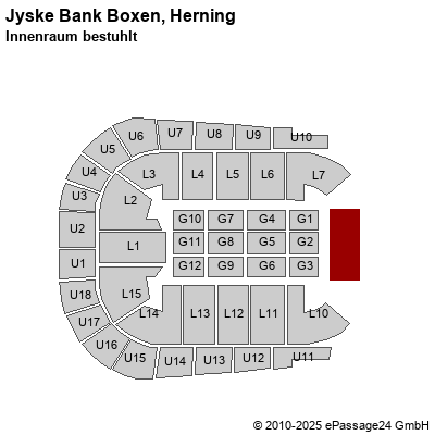 Saalplan Jyske Bank Boxen, Herning, Dänemark, Innenraum bestuhlt