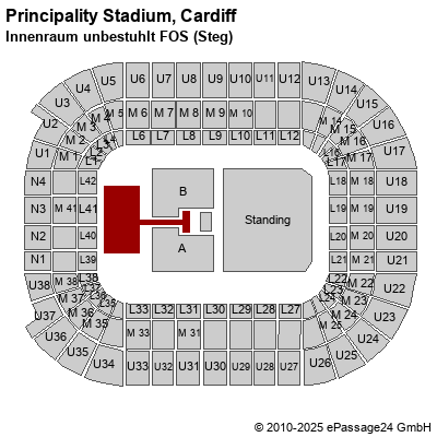 Saalplan Principality Stadium, Cardiff, Großbritannien, Innenraum unbestuhlt FOS (Steg)