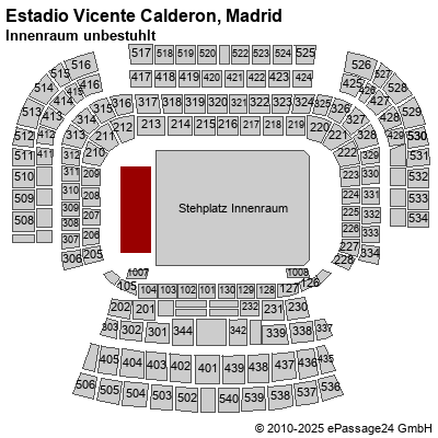 Saalplan Estadio Vicente Calderon, Madrid, Spanien, Innenraum unbestuhlt