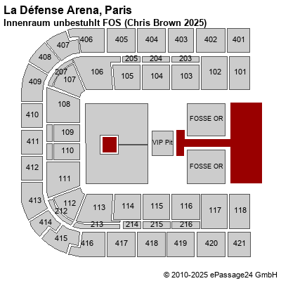 Saalplan La Défense Arena, Paris, Frankreich, Innenraum unbestuhlt FOS (Chris Brown 2025)