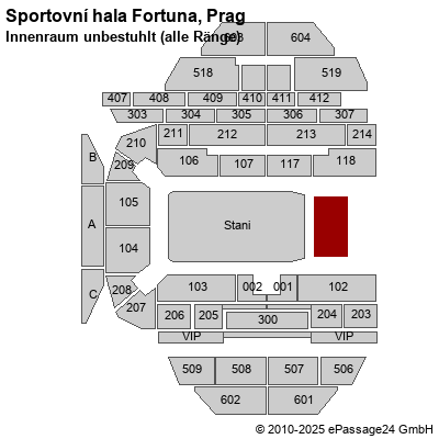 Saalplan Sportovní hala Fortuna, Prag, Tschechien , Innenraum unbestuhlt (alle Ränge)