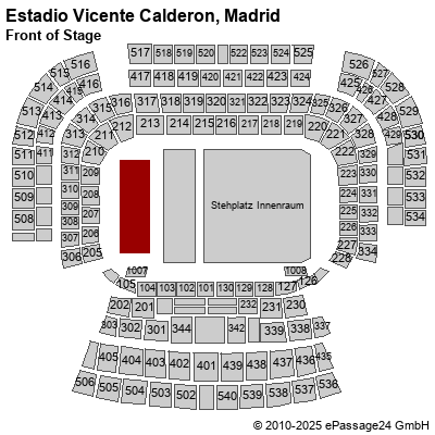 Saalplan Estadio Vicente Calderon, Madrid, Spanien, Front of Stage