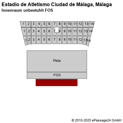 Saalplan Estadio de Atletismo Ciudad de Málaga, Málaga, Spanien, Innenraum unbestuhlt FOS